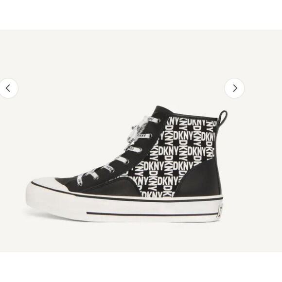 DKNY sz 7.5‎ black white lace up shell toe high top canvas sneakers  NWT - Picture 1 of 10